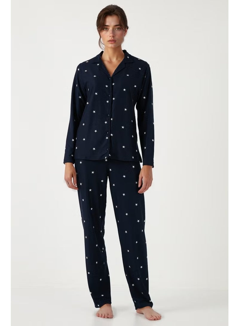 Lela Stretch Regular Fit Open Collar Elastic Waist Pajama Set Women's PAJAMAS SET 65720501 - Image 5